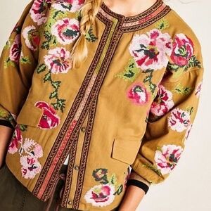 Anthropologie Floral Embroidered Bomber Jacket Brand NEW